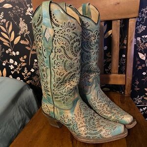 Blue Turquoise Sparkle Corral Boots (Wedding)